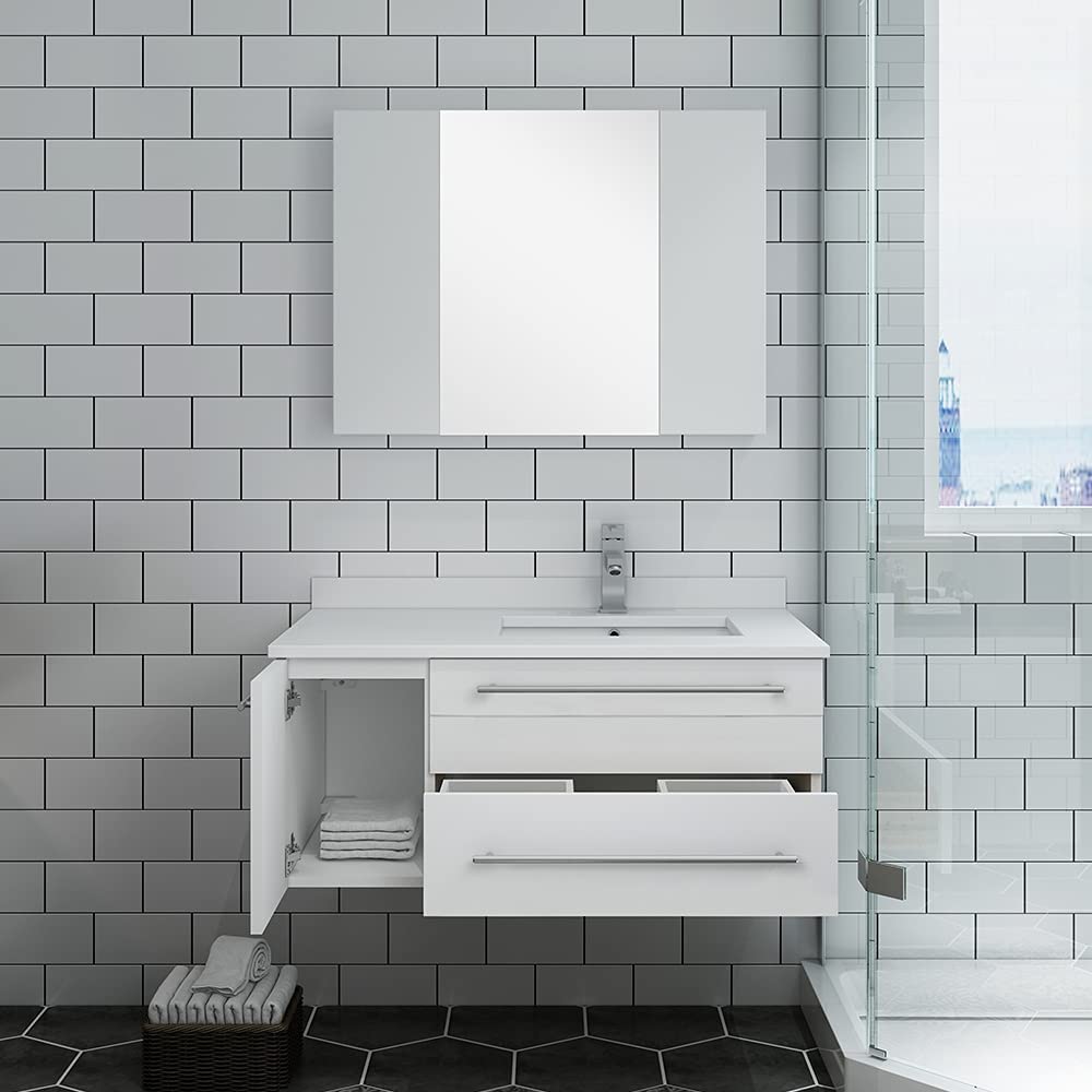 Fresca Lucera 36&#34; Gray Wall Hung Undermount Sink Modern Bathroom Vanity w/Medicine Cabinet - Left Version