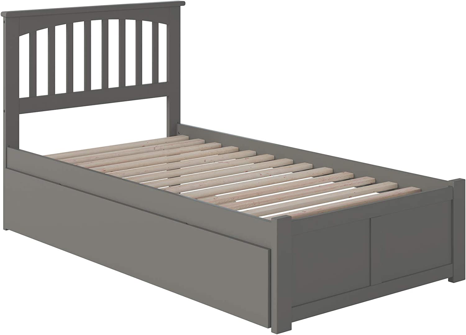 AFI Mission Platform Bed with Footboard and Turbo Charger with Twin Extra Long Trundle, XL, Grey