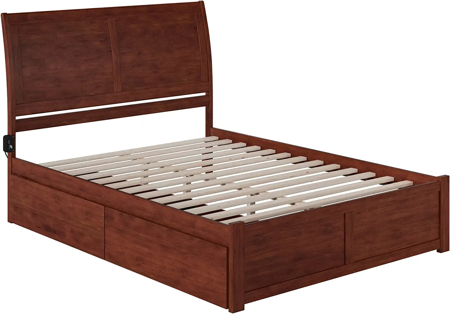 AFI Portland Queen Platform Bed with Flat Panel Footboard and Turbo Charger with Urban Bed Drawers in Walnut