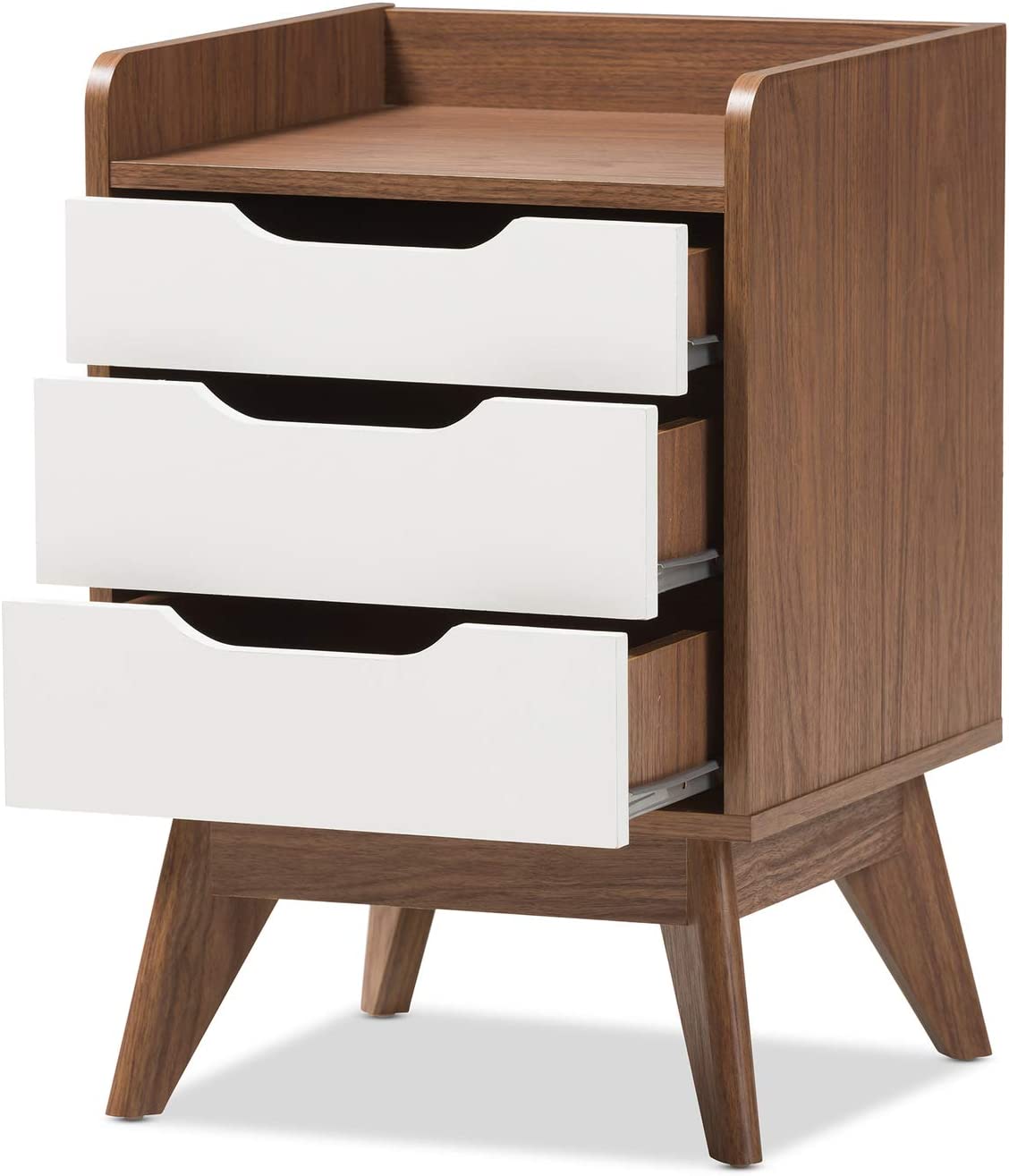 Baxton Studio Brighton Mid-Century Modern White and Walnut Wood 3-Drawer Storage Nightstand