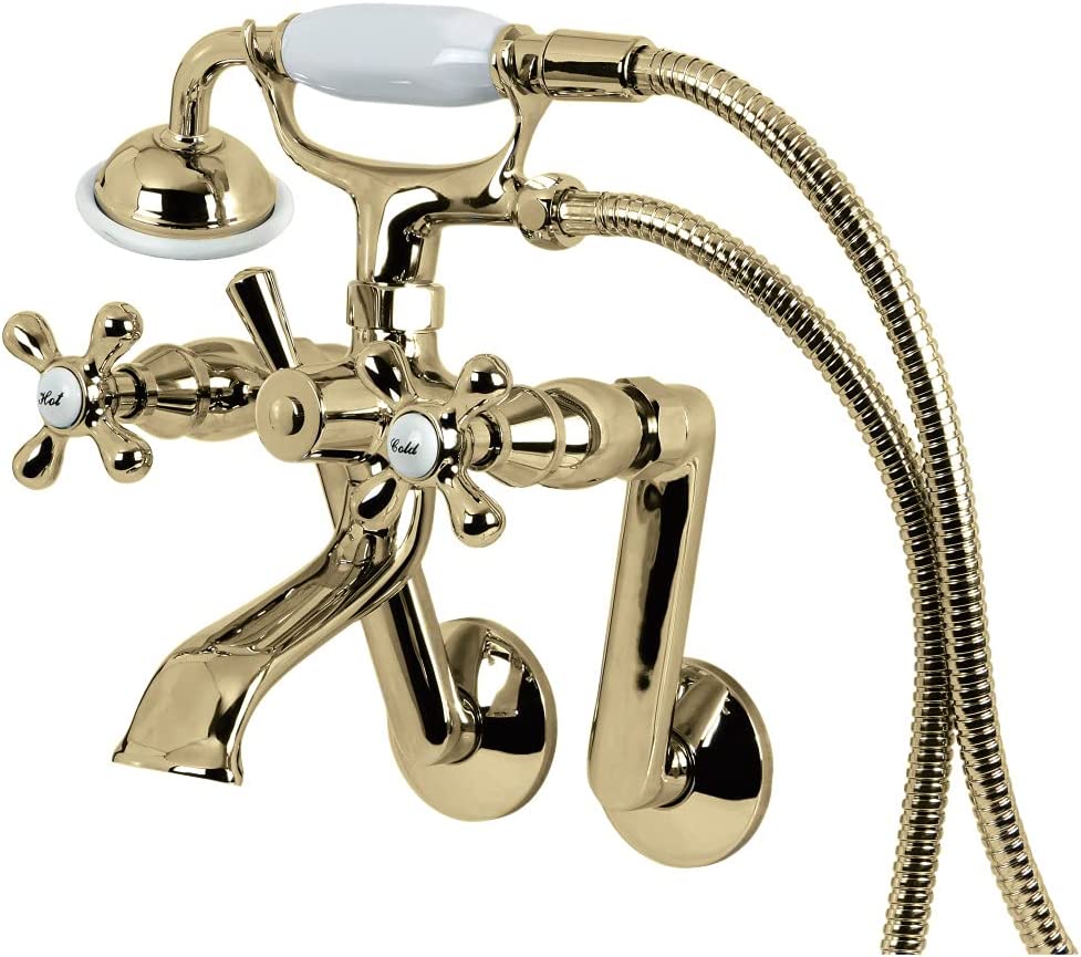 Kingston Brass KS269PB Vintage Wall Mount Clawfoot Tub Filler with Hand Shower, Polished Brass