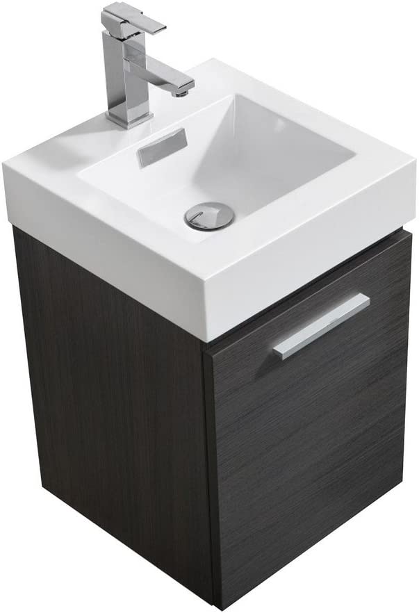 Bliss 16" High Gloss Gray Oak Wall Mount Modern Bathroom Vanity