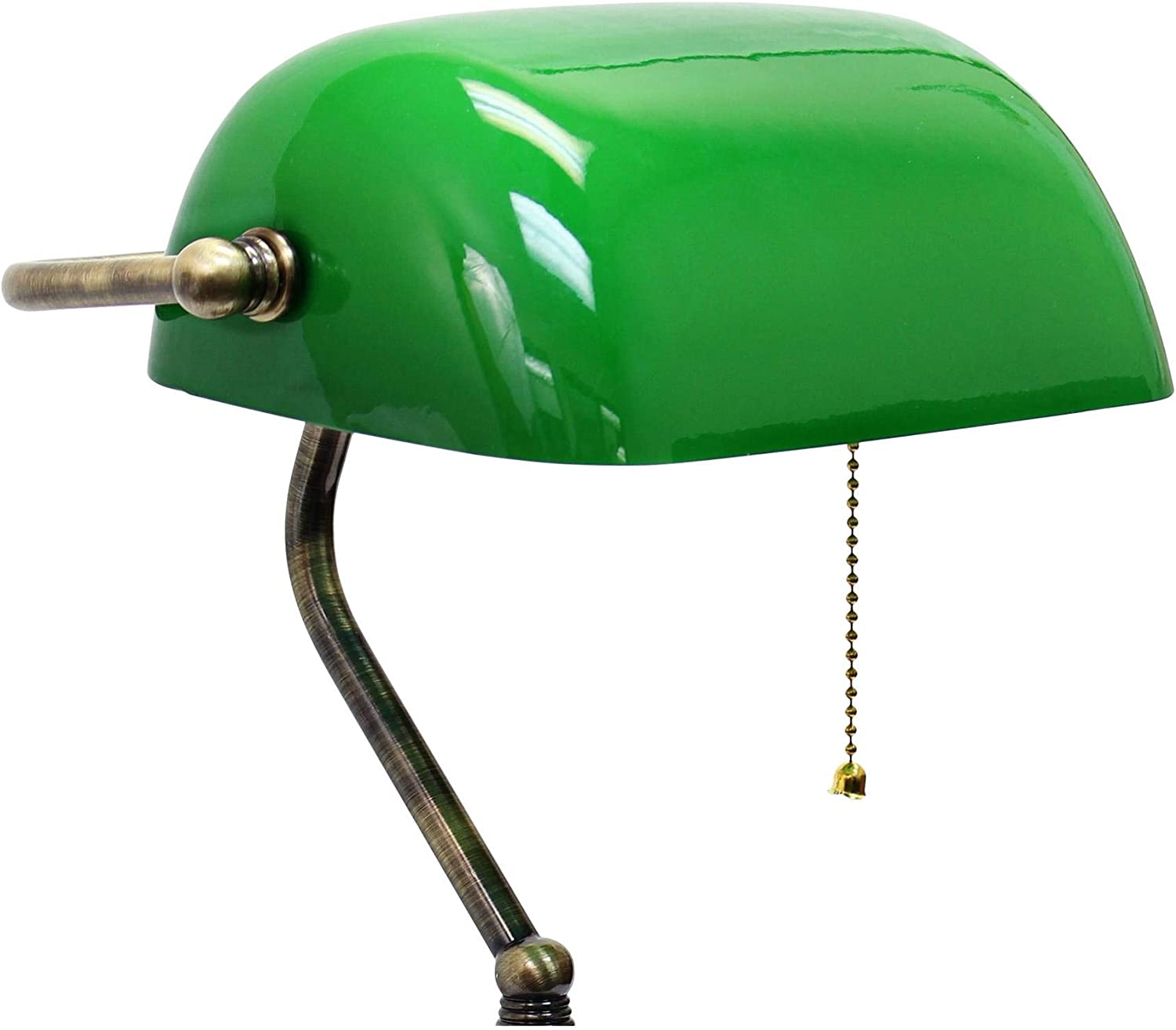 Simple Designs LT3216-GRN Executive Banker's Glass Shade Desk Lamp, Antique Nickel/Green
