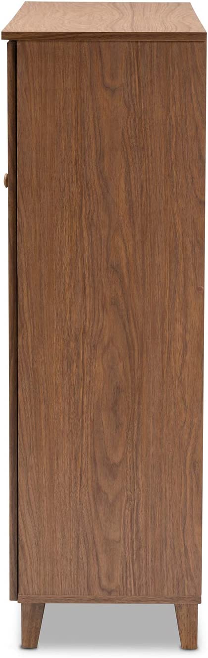 Baxton Studio Coolidge Modern and Contemporary Walnut Finished 11-Shelf Wood Shoe Storage Cabinet with Drawer