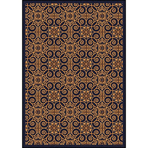 Joy Carpets Any Day Matinee Antique Scroll Theater Area Rugs, 64-Inch by 92-Inch by 0.36-Inch, Navy