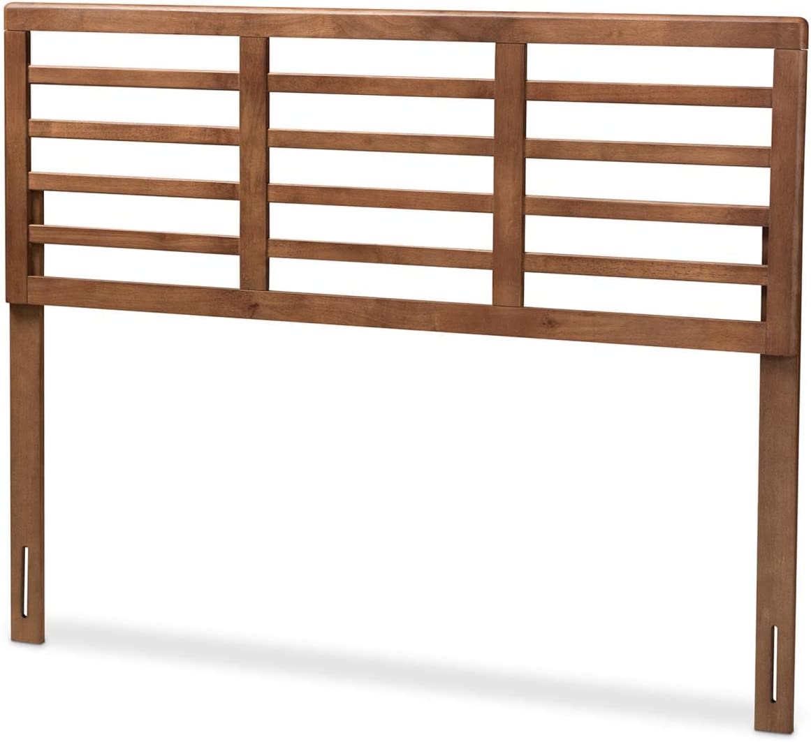 Baxton Studio Salome Mid-Century Modern Walnut Brown Finished Wood Queen Size Open Slat Headboard