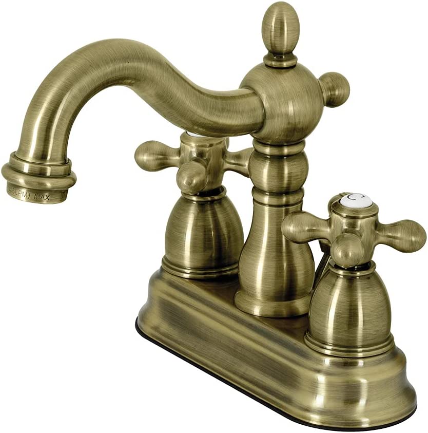 Kingston Brass KB1604AX Heritage 4&#34; Centerset Lavatory Faucet with Metal Cross Handle, Chrome/Polished Brass