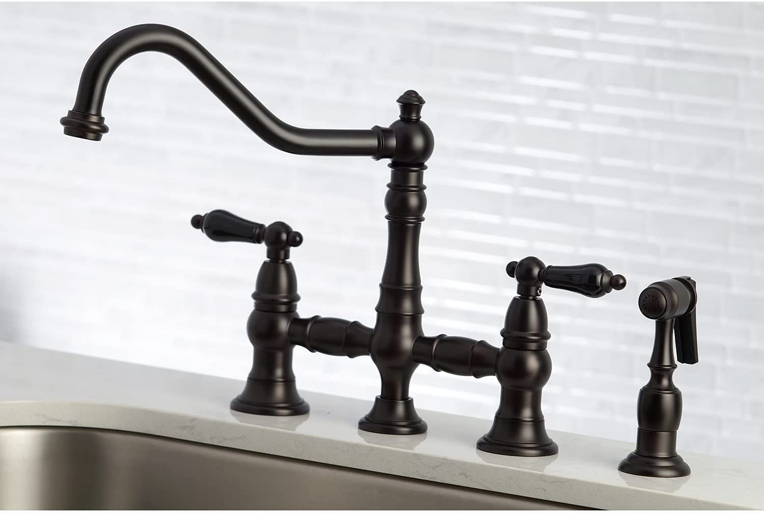 Kingston Brass KS3275PKLBS Duchess Bridge Kitchen Faucet, Oil Rubbed Bronze