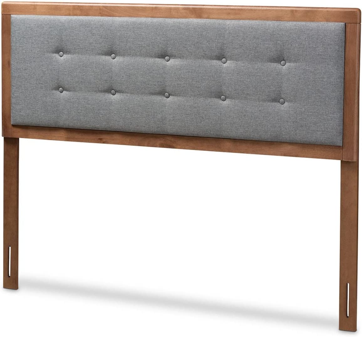 Baxton Studio Sarine Mid-Century Modern Dark Grey Fabric Upholstered Walnut Brown Finished Wood Queen Size Headboard