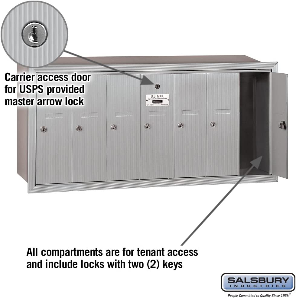 Salsbury Vertical Mailbox - 7 Doors - Aluminum - Recessed Mounted - USPS Access