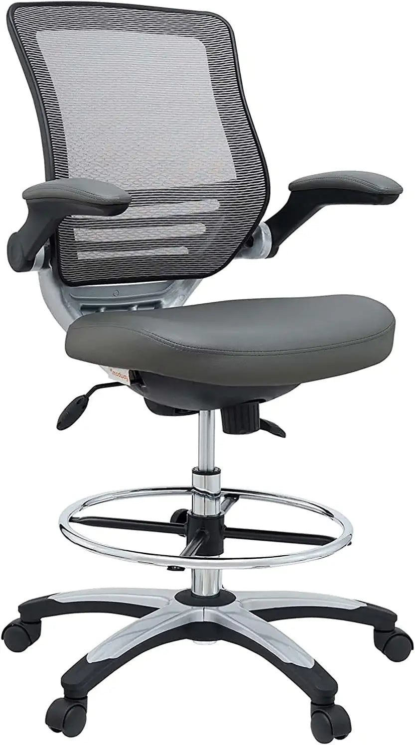 Modway EEI-211 Edge Drafting Chair - Reception Desk Chair - Flip-Up Arm Drafting Chair in Gray