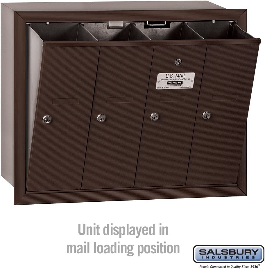 Salsbury Industries 3504ZRP Recessed Mounted Vertical Mailbox with Master Commercial Lock, Private Access and 4 Doors, Bronze