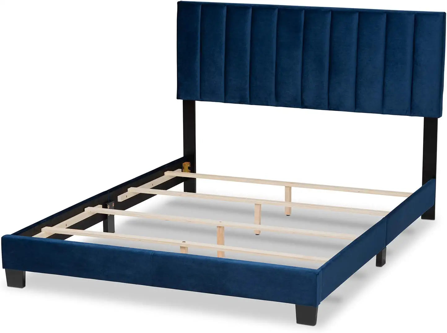 Wholesale Interiors Baxton Studio Clare Glam and Luxe Navy Blue Velvet Fabric Upholstered King Size Panel Bed with Channel Tufted Headboard