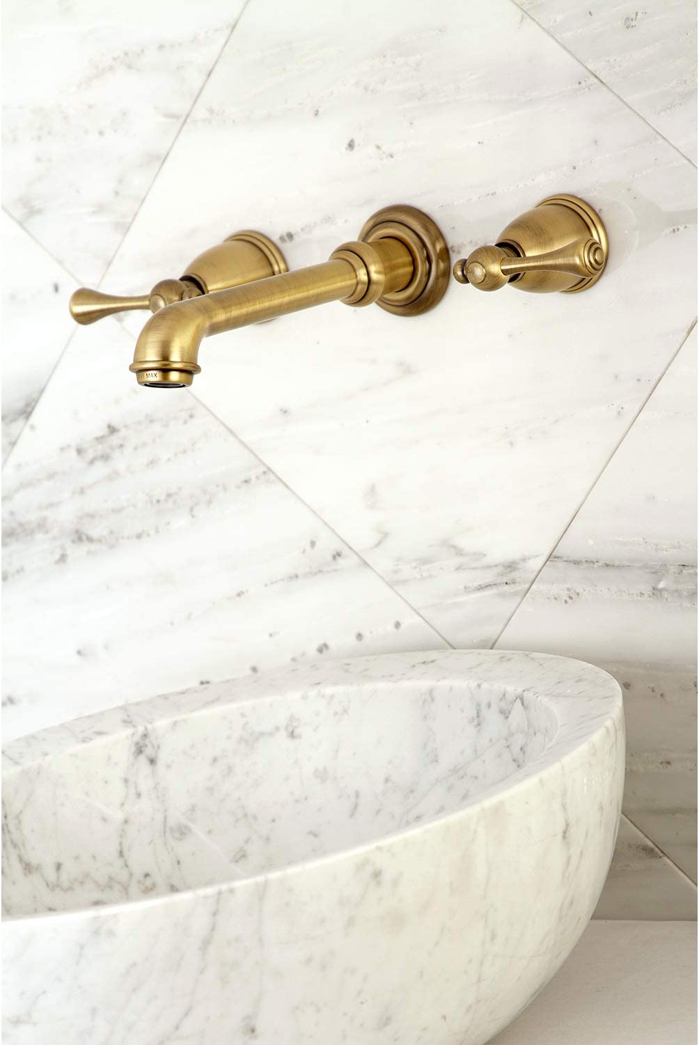 Kingston Brass KS7123BL 8-Inch Center Wall Mount Bathroom Faucet, Antique Brass