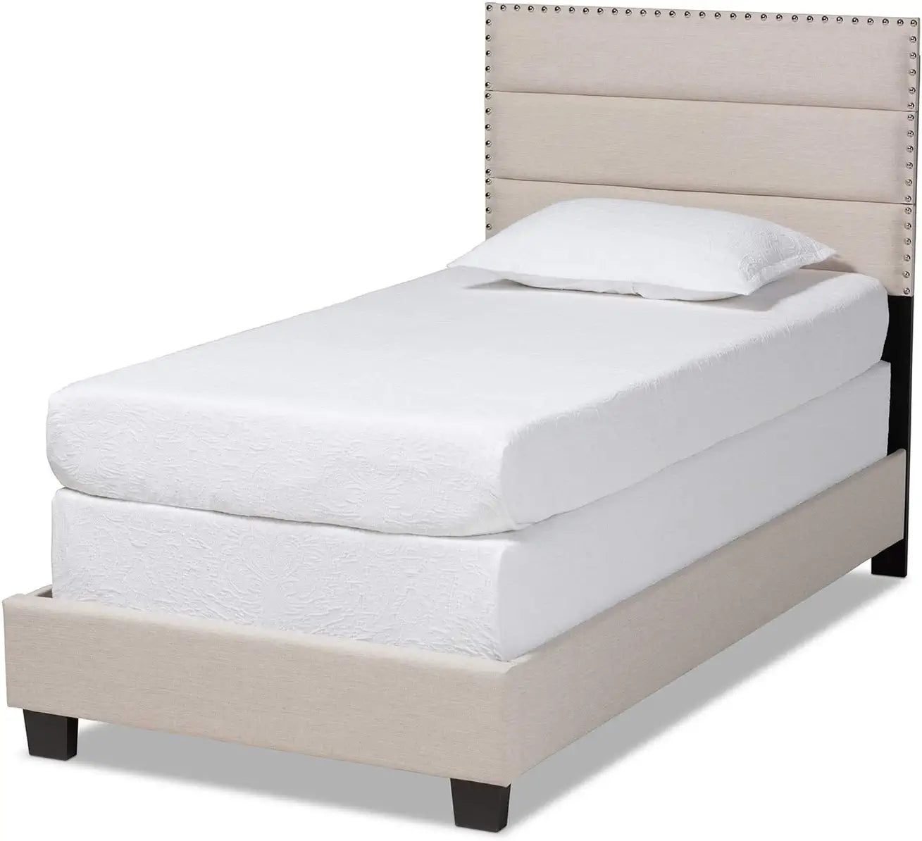 Baxton Studio Ansa Modern and Contemporary Beige Fabric Upholstered Twin Size Bed