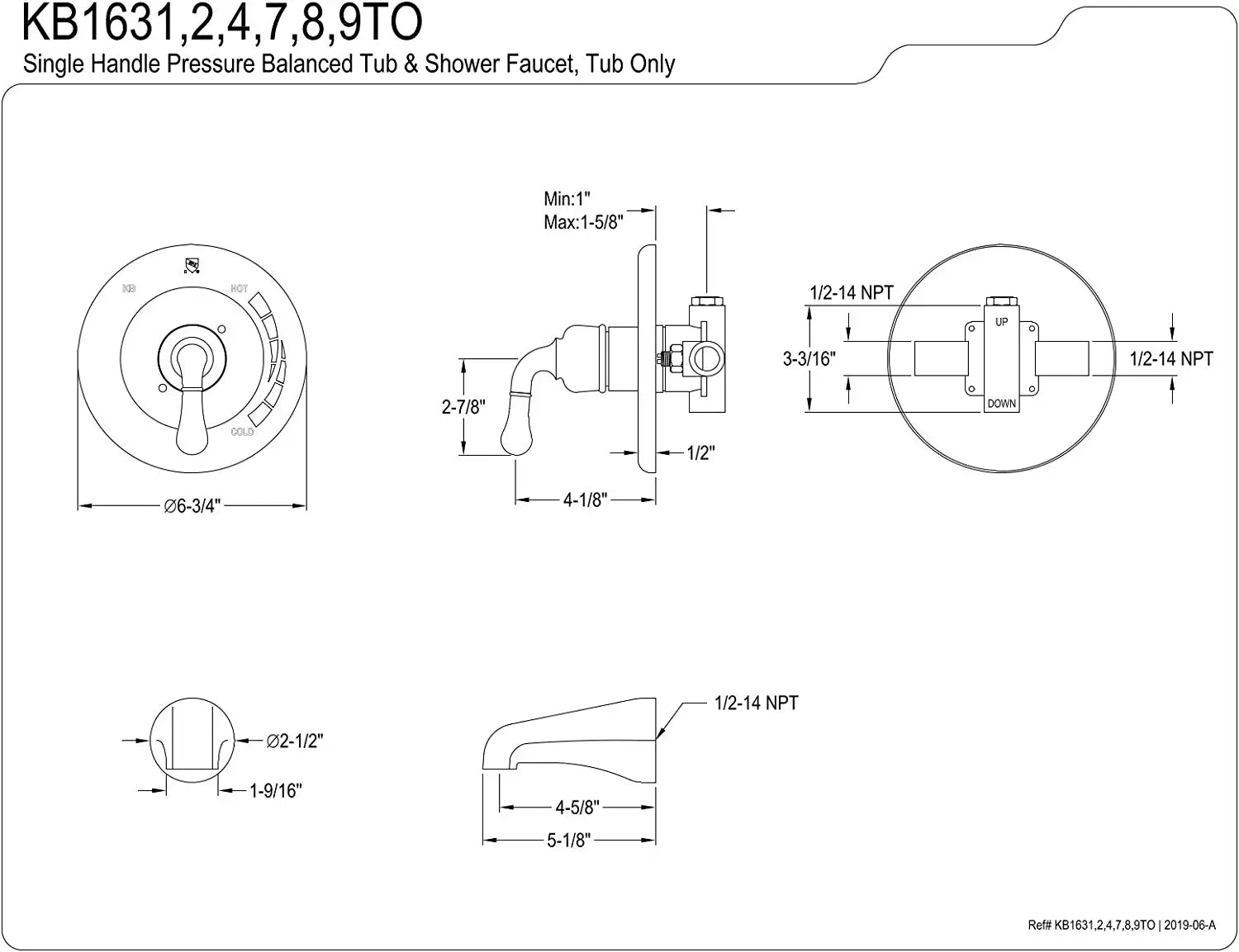 Kingston Brass KB1638TO Tub and Shower Faucet, Brushed Nickel