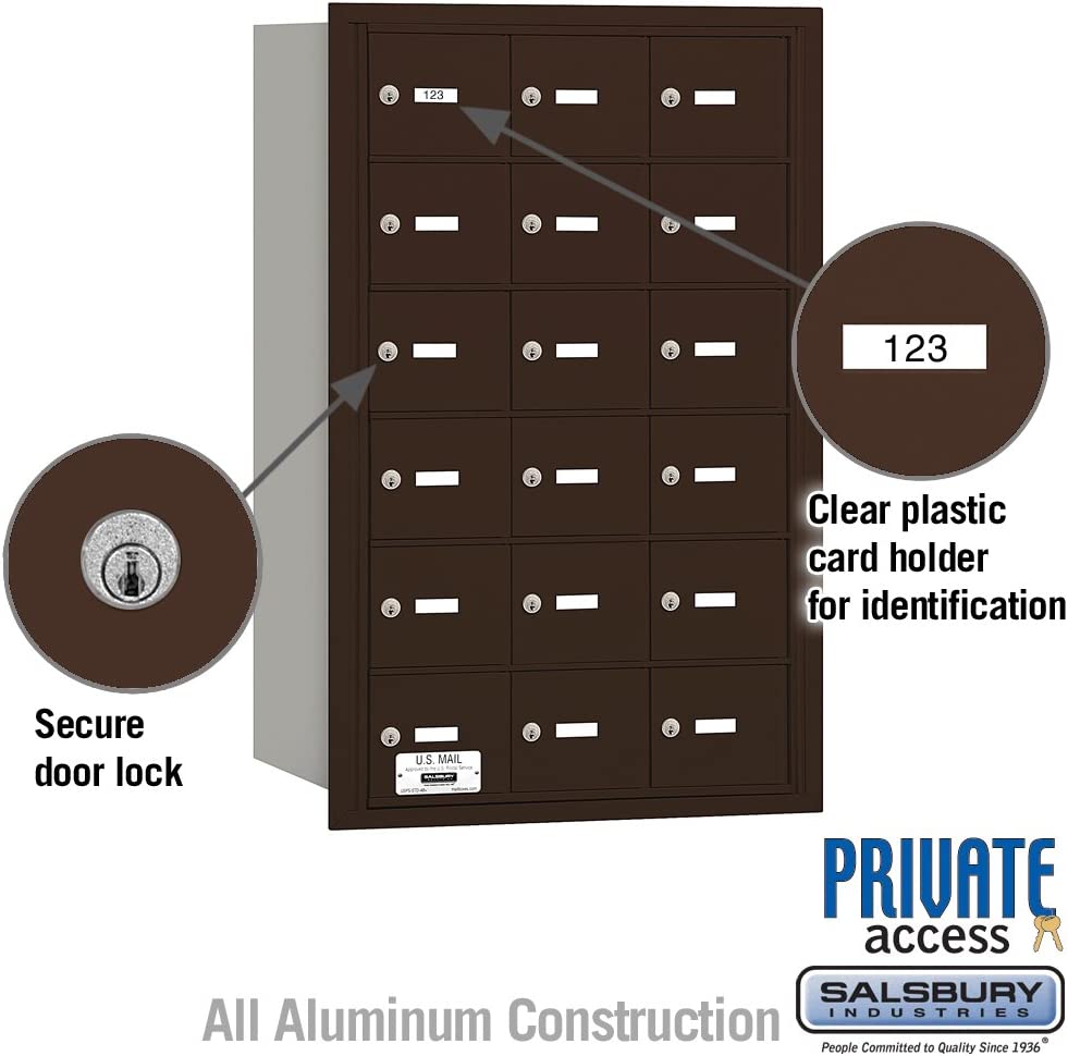 Salsbury Industries 3618ZRP 4B Plus Horizontal Mailbox, 18 A Doors, Rear Loading, Private Access, Bronze