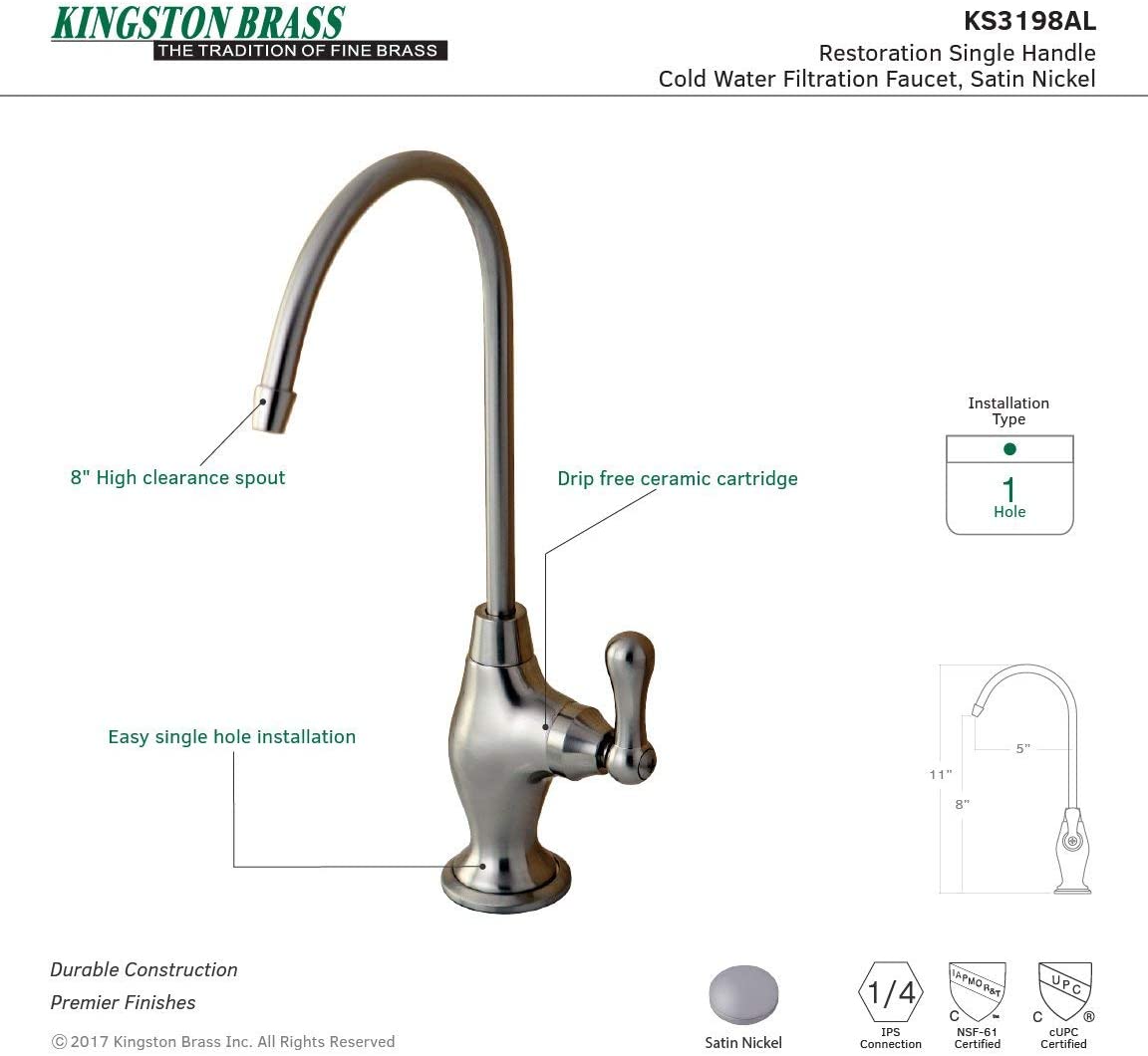 Kingston Brass KS3193AL Restoration Single Handle Water Filtration Faucet, Antique Brass