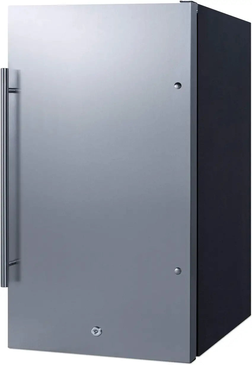 Summit Appliance FF195 Commercially Approved ENERGY STAR Certified 19&#34; Wide Shallow Depth Built-in Undercounter All-refrigerator with Stainless Steel Door, Black Cabinet and Front Lock