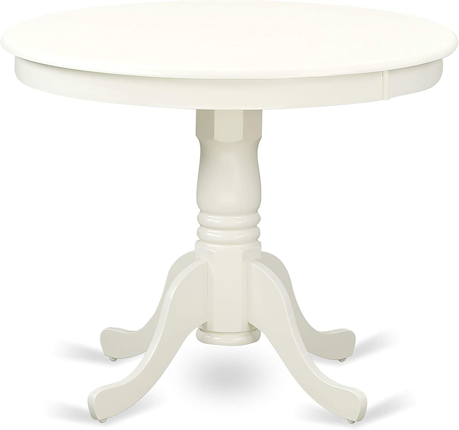 East West Furniture 5Pc Round 36&#34; Table and 4 Parson Chair with Linen Leg and Pu Leather Color White