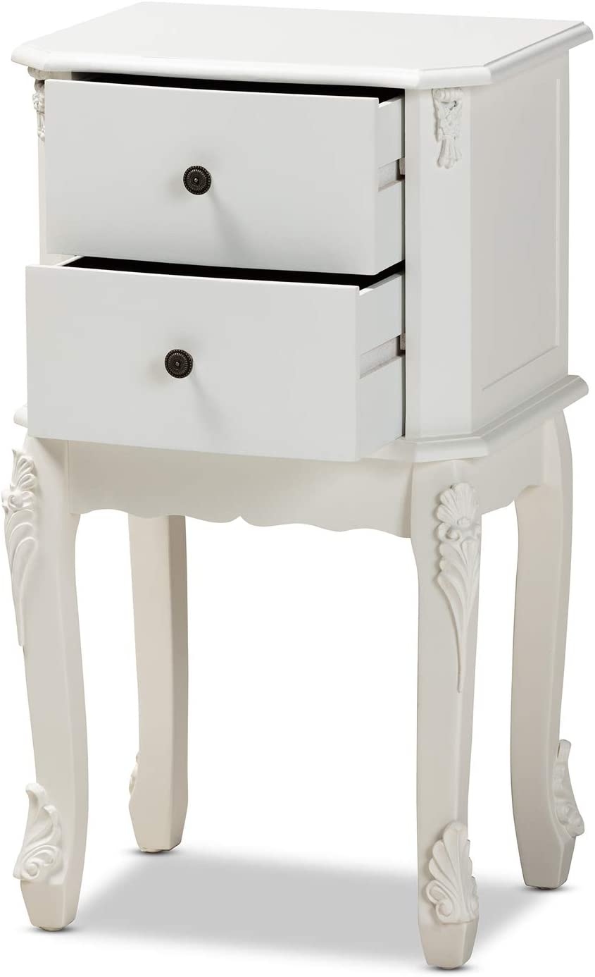 Baxton Studio Sophia Classic and Traditional French White Finished Wood 2-Drawer Nightstand