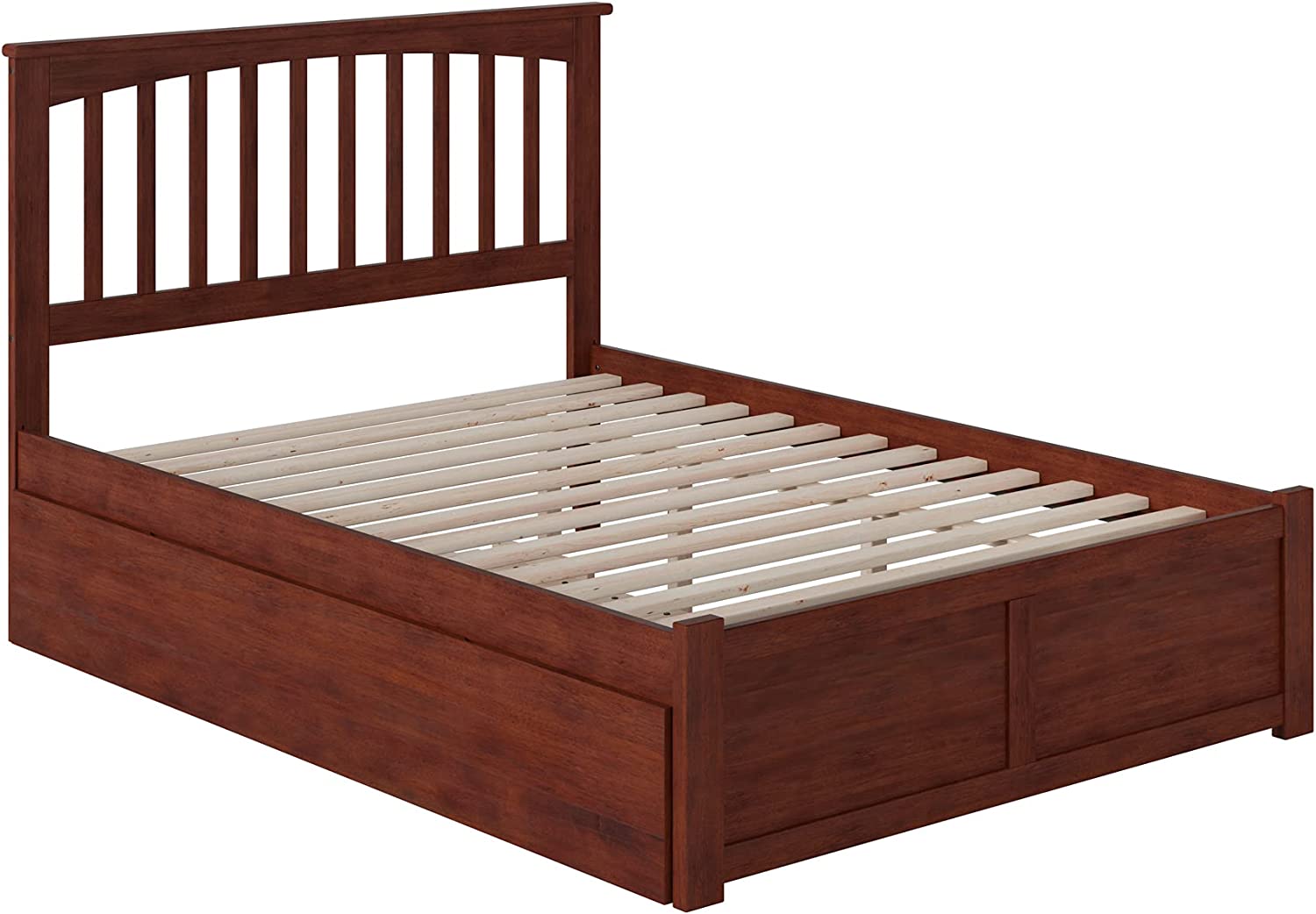 AFI Mission Platform Bed with Flat Panel Footboard and Turbo Charger with Twin Size Urban Trundle, Full, Walnut