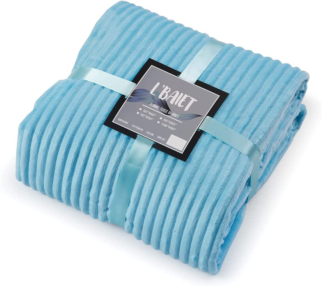 Blue Ribbed Twin Blanket 60X80 100% Polyester