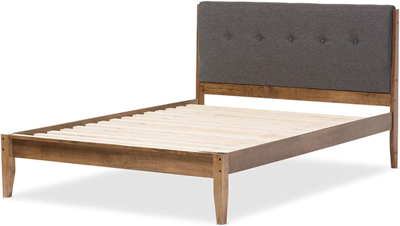 Baxton Studio Leyton Mid-Century Modern Upholstered Platform Bed King