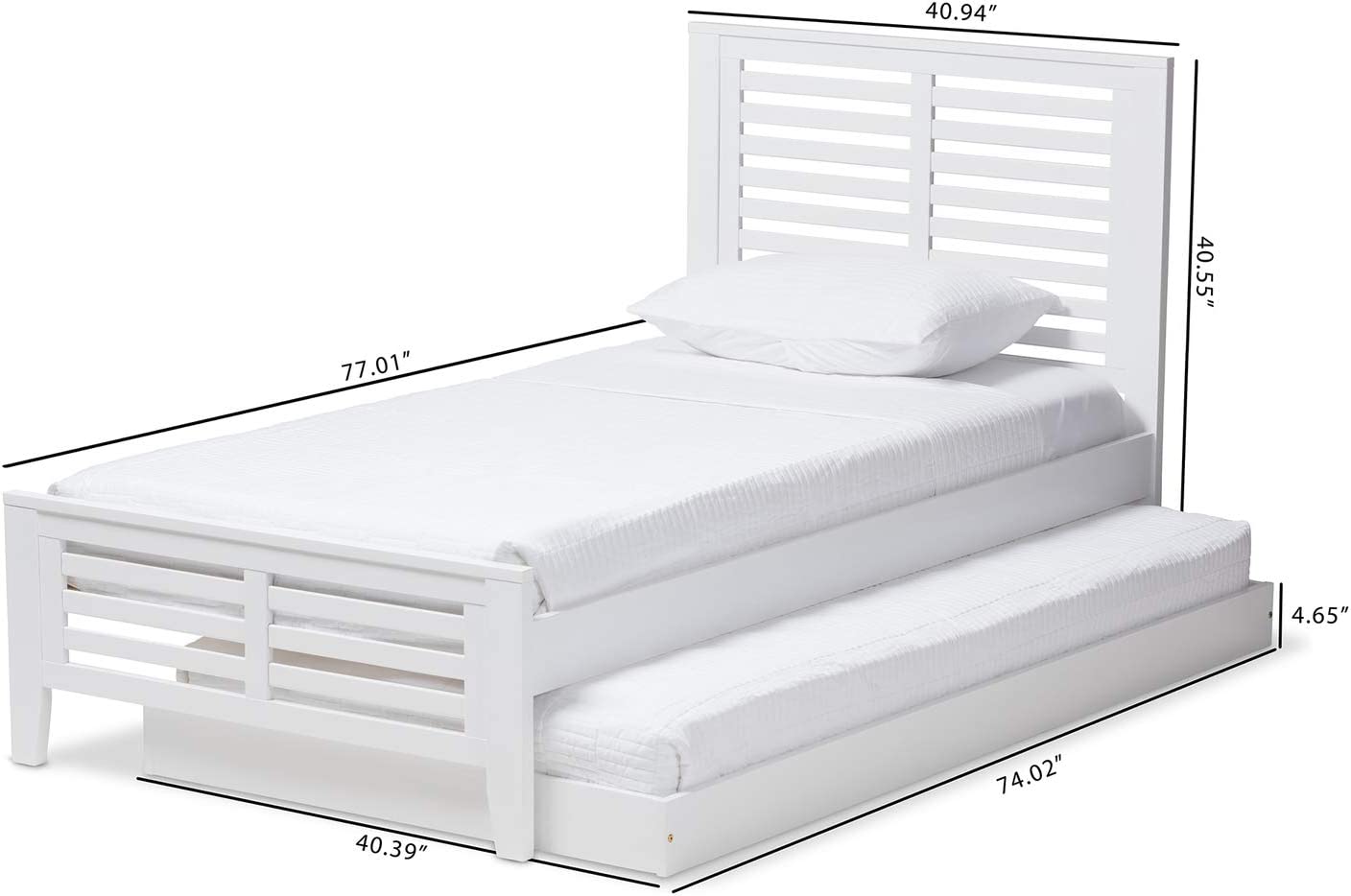 Baxton Studio Sedona Modern Classic Mission Style White-Finished Wood Twin Platform Bed with Trundle White/Twin//White/Mission/Rubber Wood/Poplar/LVL