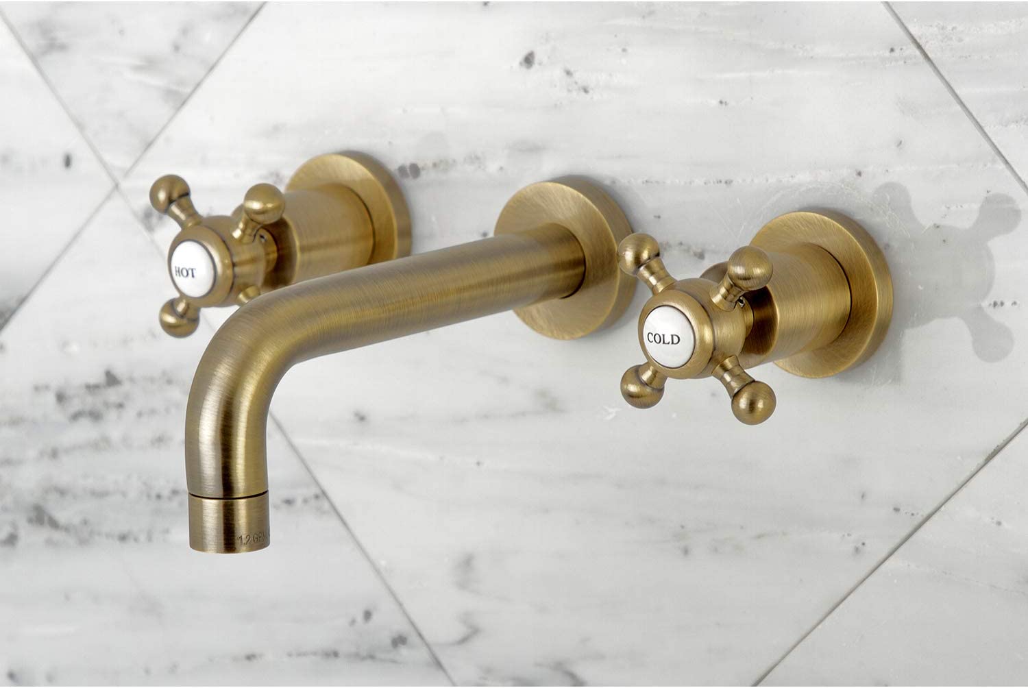 Kingston Brass KS8123BX Metropolitan 2-Handle 8 in. Wall Mount Bathroom Faucet, Antique Brass