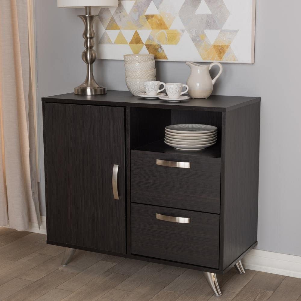 Baxton Studio Warwick Wood Top Buffet in Dark Brown