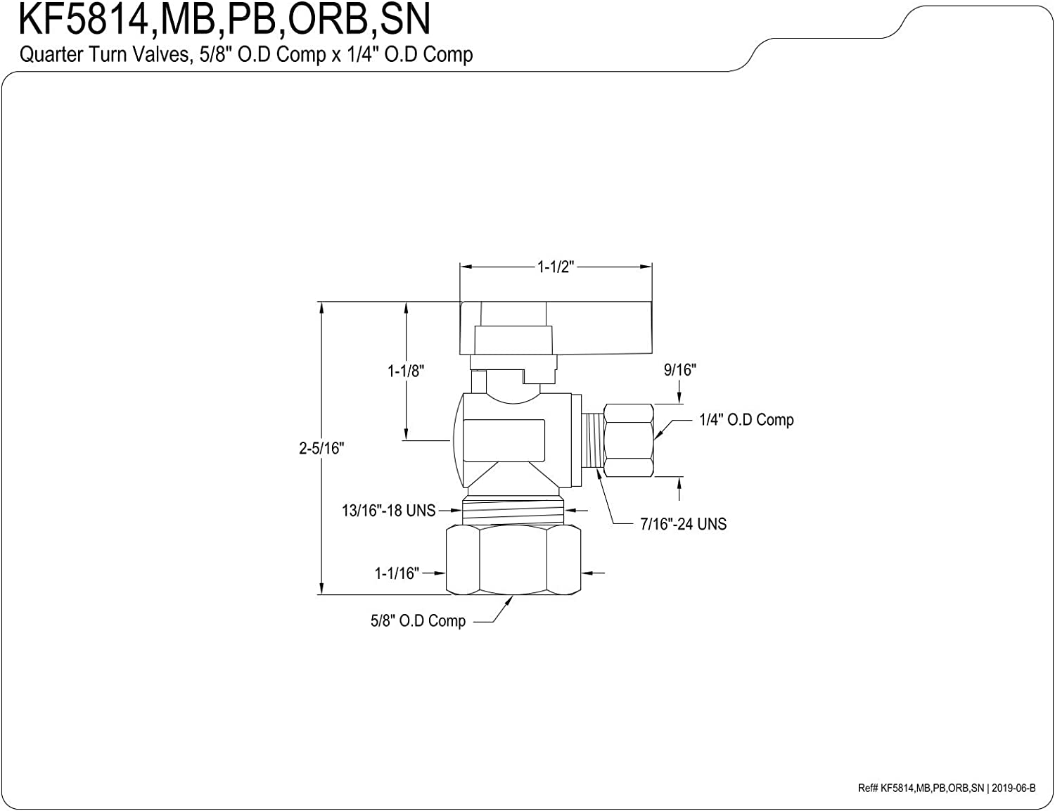 Kingston Brass KF5814PB 5/8&#34; x 1/4&#34; O.D. Comp Angle Stop Valve, Polished Brass