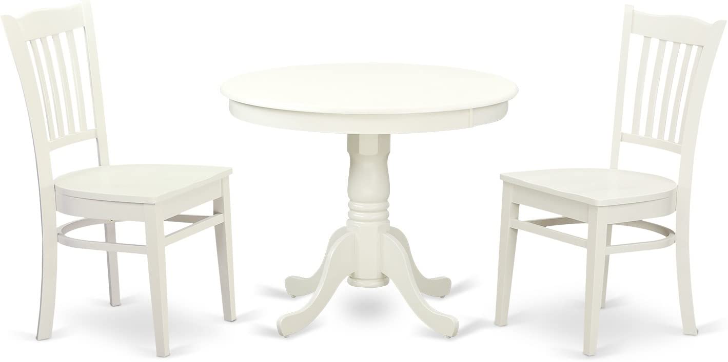 East West Furniture ANGR5-LWH-W Modern Dining Table Set- 4 Excellent Chairs for Dining Room - A Gorgeous Pedestal Dining Table- Wooden Seat and Linen White Dining Table