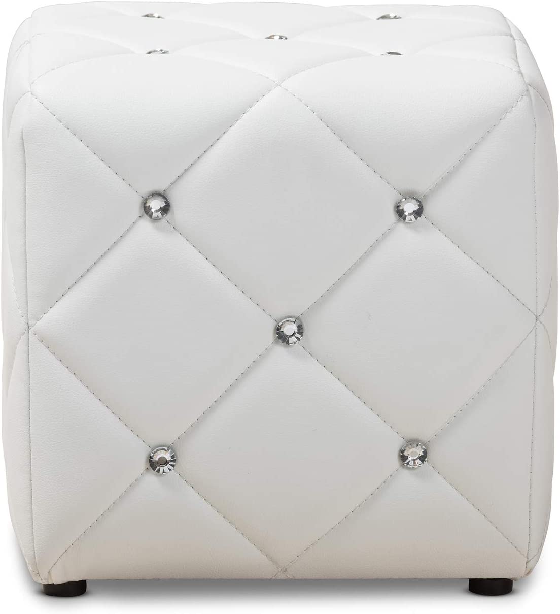 Baxton Studio Stacey Modern and Contemporary White Faux Leather Upholstered Ottoman White//Contemporary/Faux Leather/Eucalyptus Wood/HDF/Foam