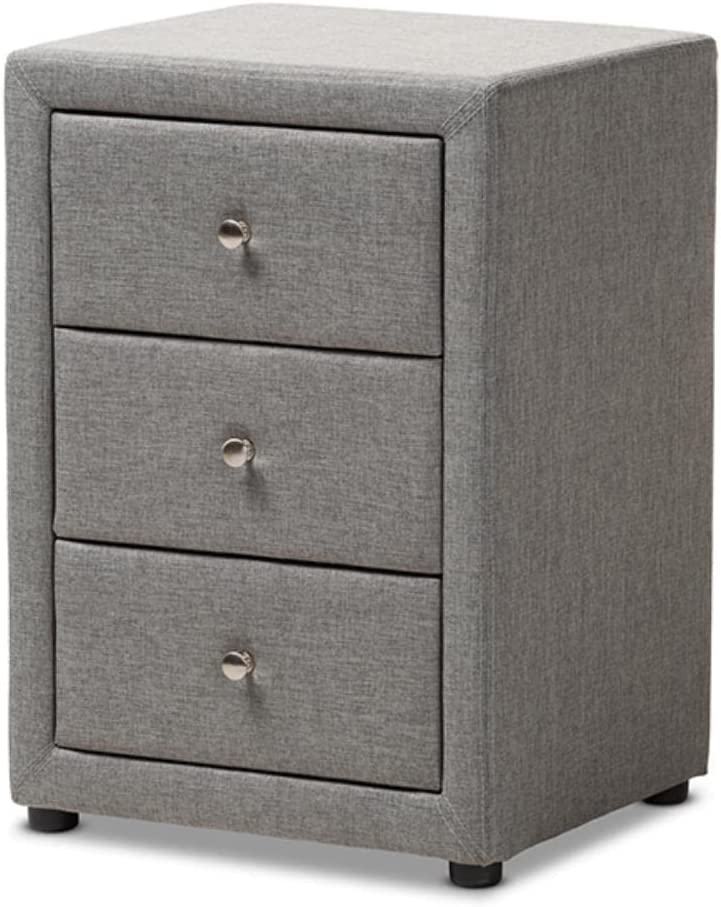 Baxton Studio Tessa Modern and Contemporary Grey Fabric Upholstered 3-Drawer Nightstand