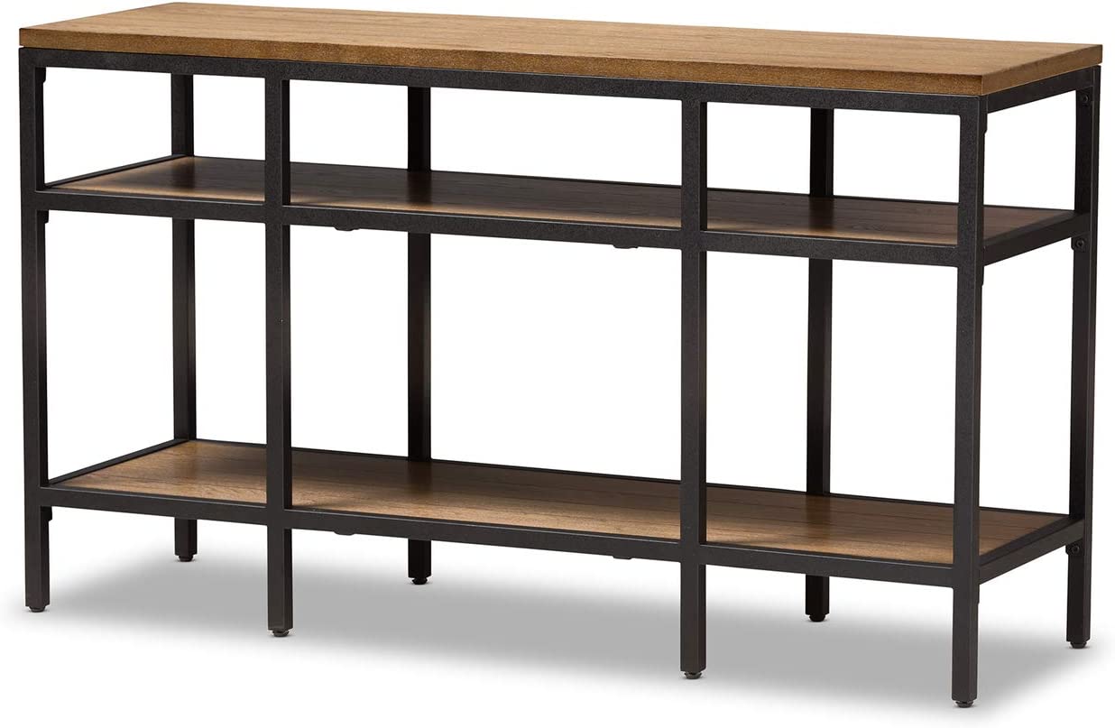 Baxton Studio Caribou Rustic Industrial Style Oak Brown Finished Wood and Black Finished Metal Console Table