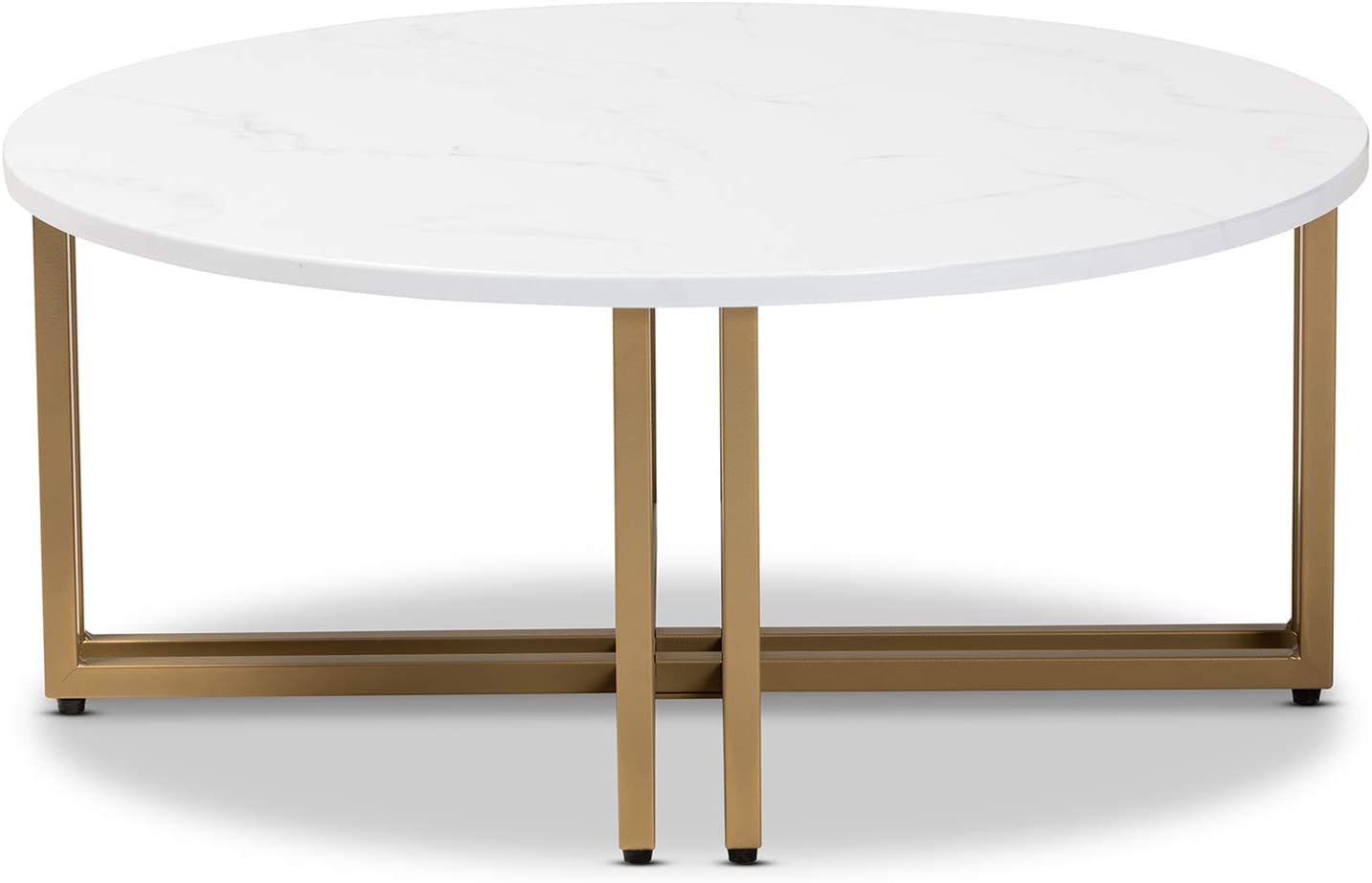 Baxton Studio Maeve Modern and Contemporary Gold Finished Metal Coffee Table With Faux Marble Tabletop