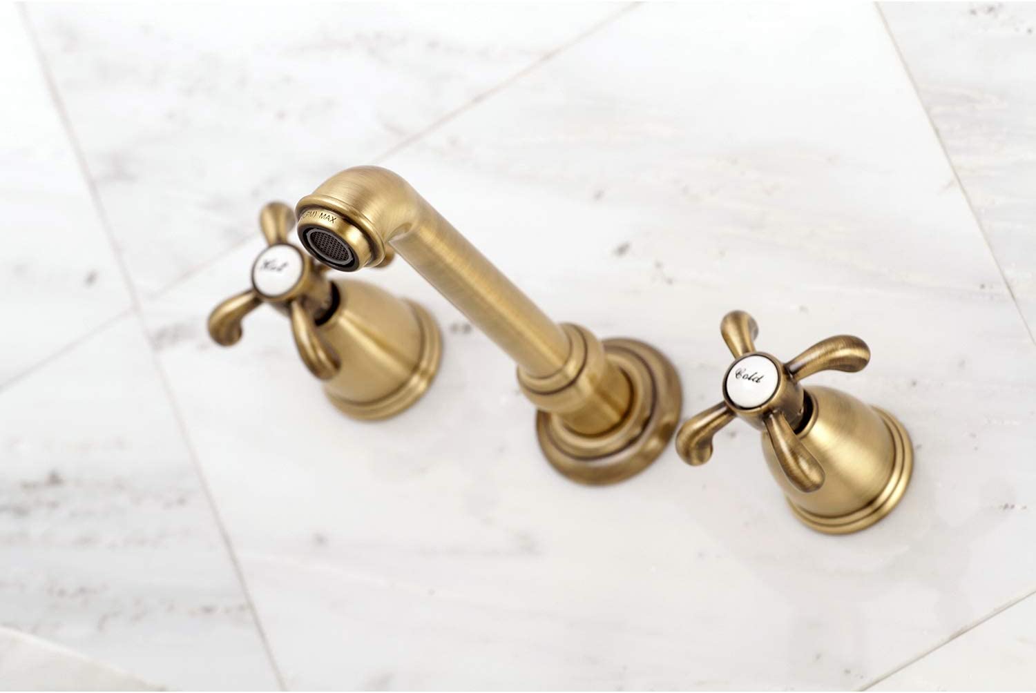 Kingston Brass KS7123TX 8-Inch Center Wall Mount Bathroom Faucet, Antique Brass