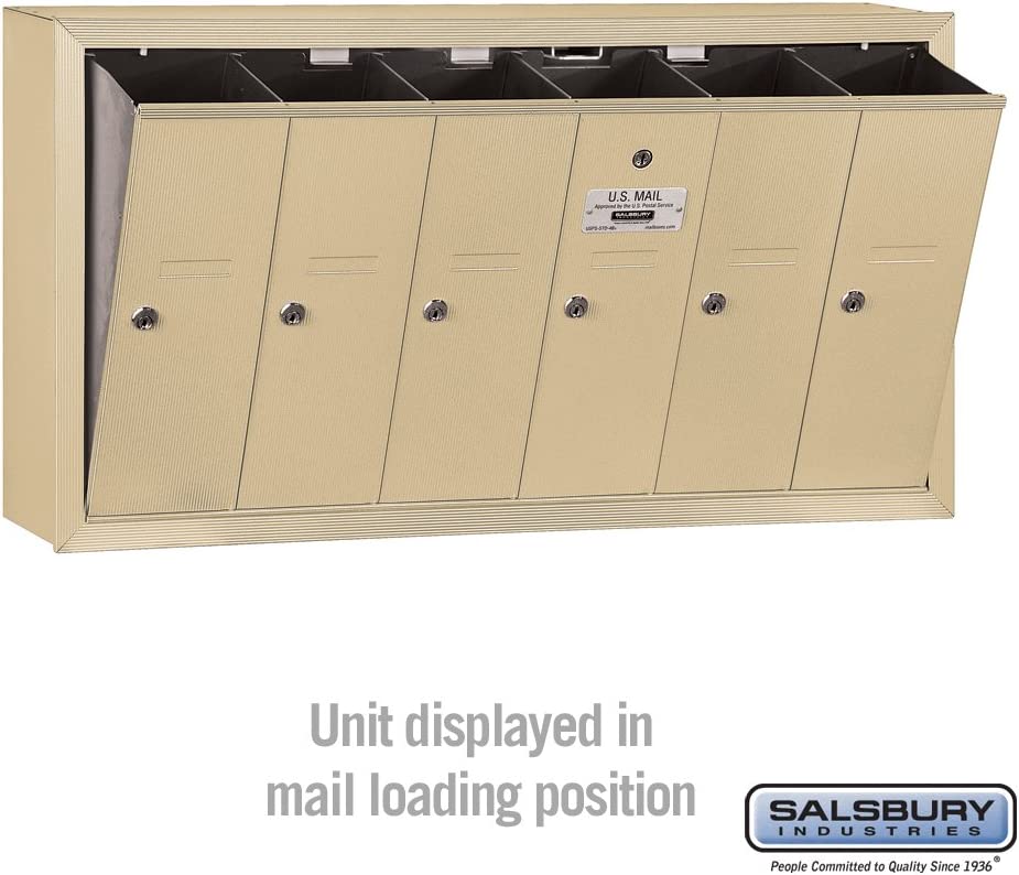 Salsbury Industries 3506SSU Surface Mounted Vertical Mailbox with USPS Access and 6 Doors, Sandstone