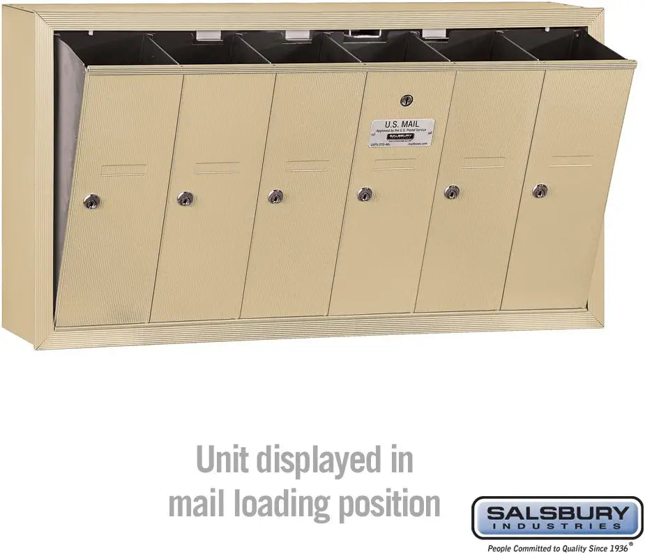 Salsbury Industries 3506SSP Surface Mounted Vertical Mailbox with Master Commercial Lock, Private Access and 6 Doors, Sandstone