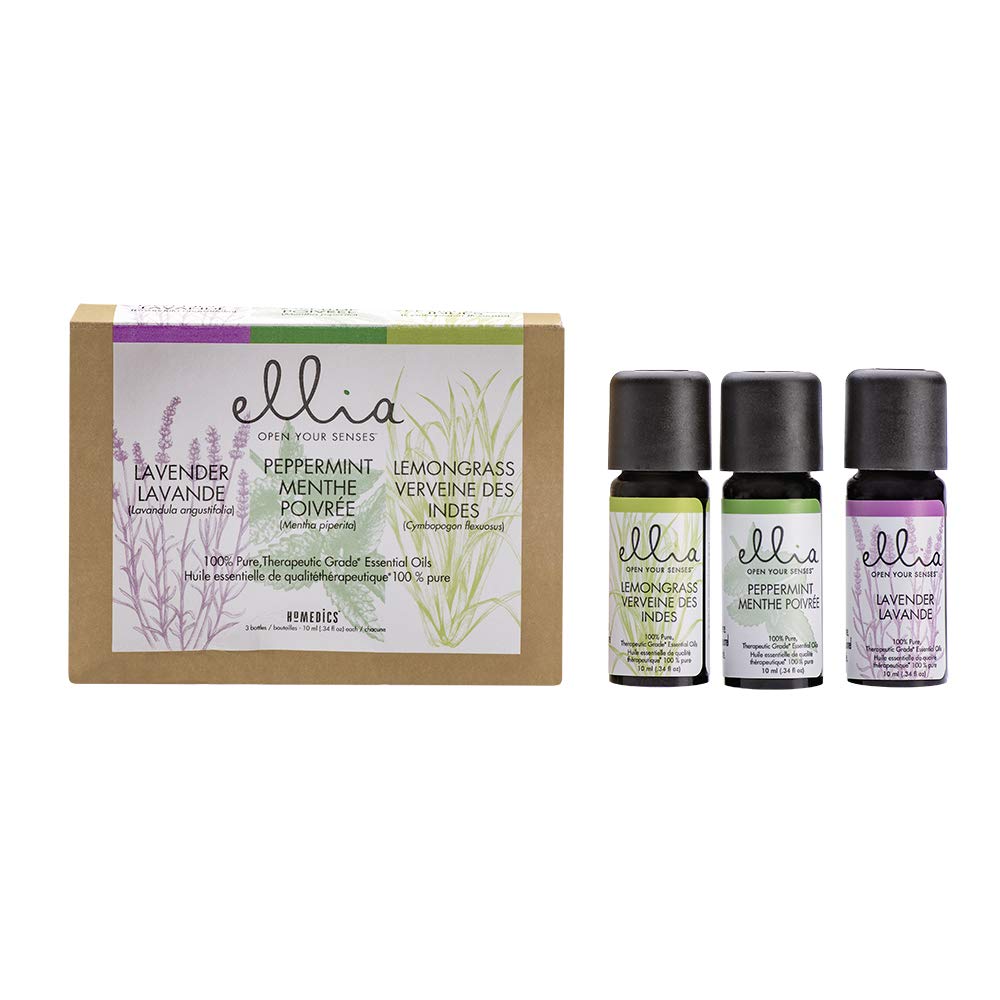 Homedics Ellia Diffuser Essential Oil Peppermint, Lavender, Lemongrass, 100% Pure, Therapeutic Grade, 10 ml, Pack of 3