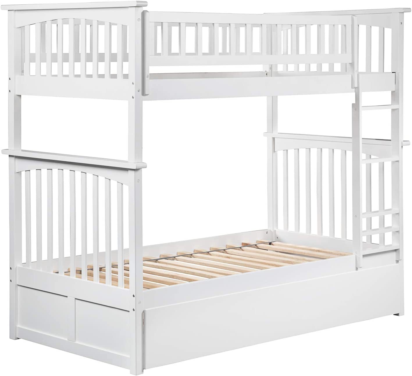 Columbia Bunk Bed Twin over Twin with Twin Size Urban Trundle Bed in White