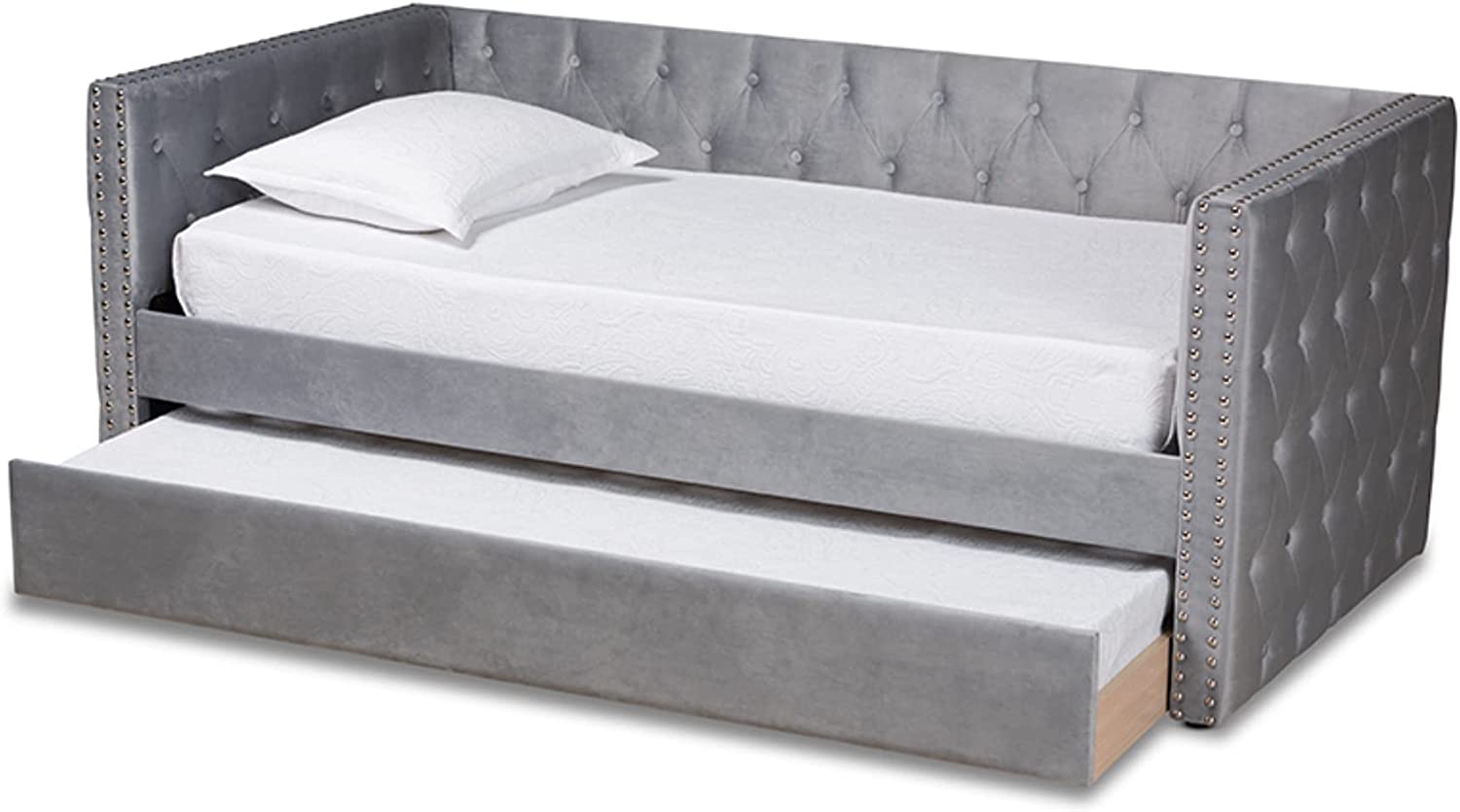 Baxton Studio Larkin Modern and Contemporary Grey Velvet Fabric Upholstered Twin Size Daybed with Trundle