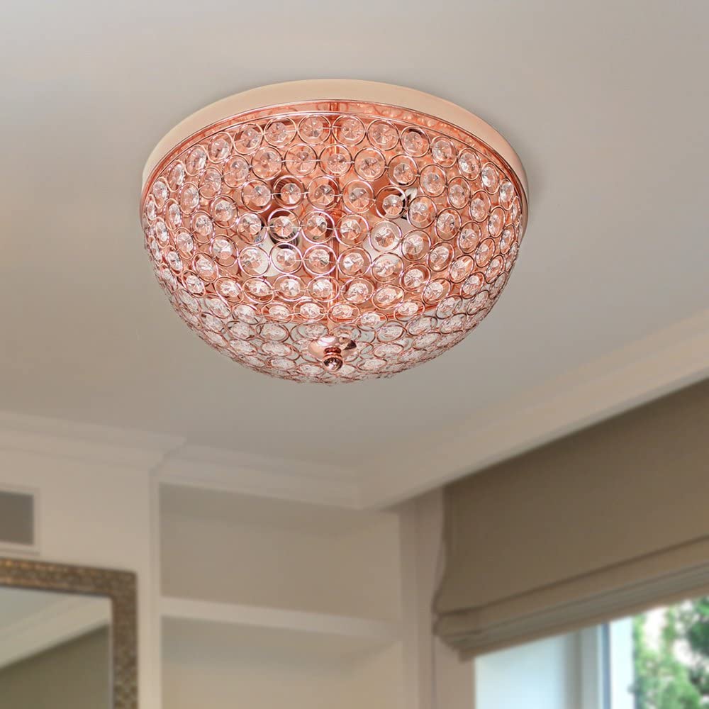 Elegant Designs FM1000-RGD 2 Light Elipse Crystal Flush Mount Ceiling Light, Rose Gold
