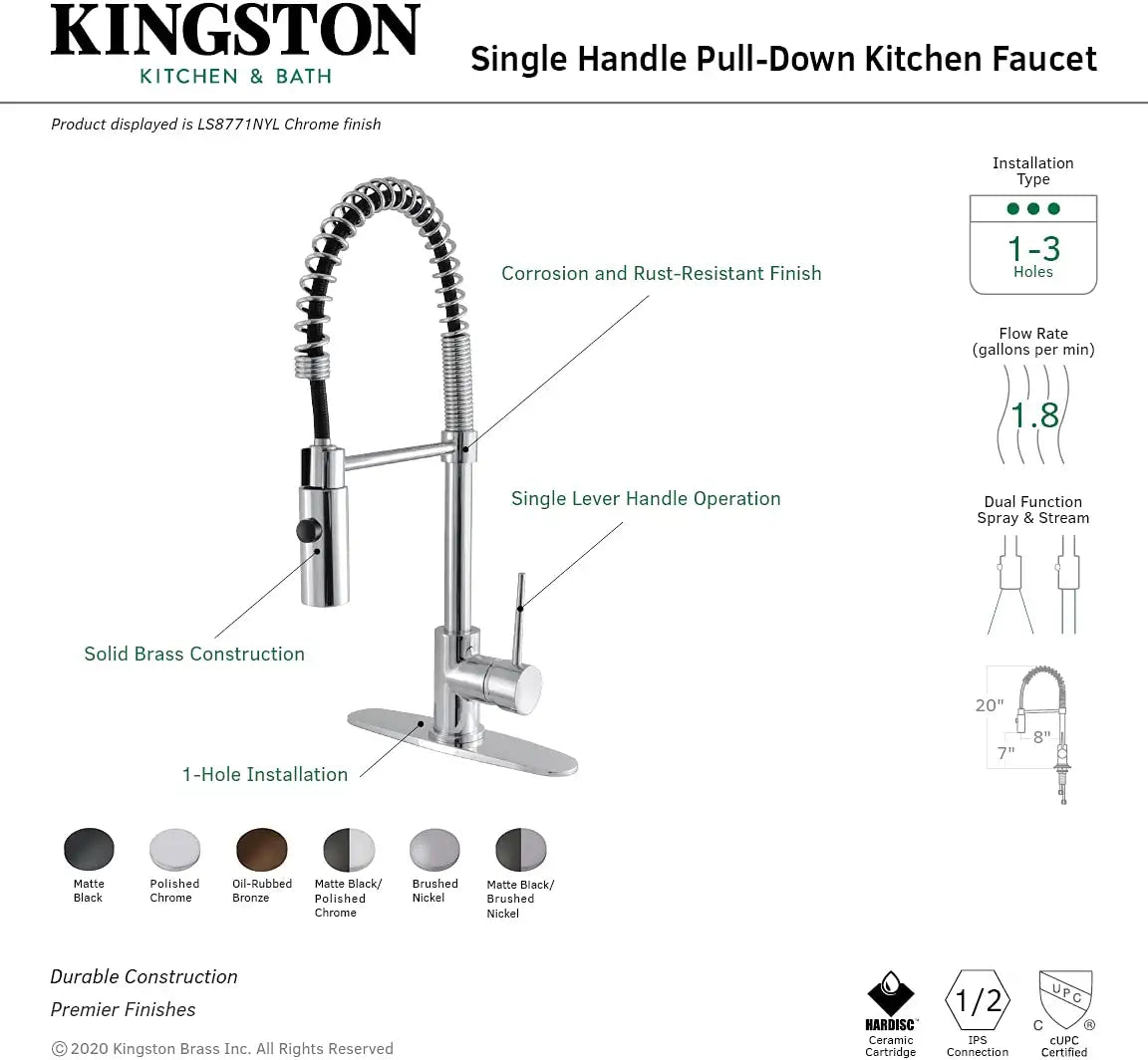 Kingston Brass LS8770NYL New York Pre-Rinse Kitchen Faucet, Matte Black