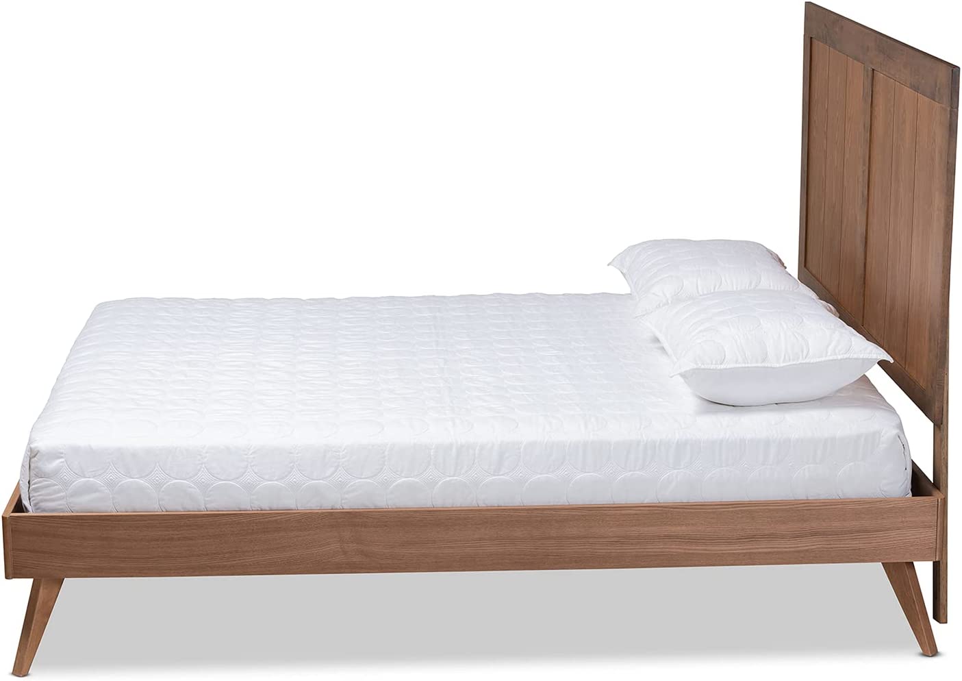 Baxton Studio Amira Mid-Century Modern Transitional Ash Walnut Finished Wood Queen Size Platform Bed