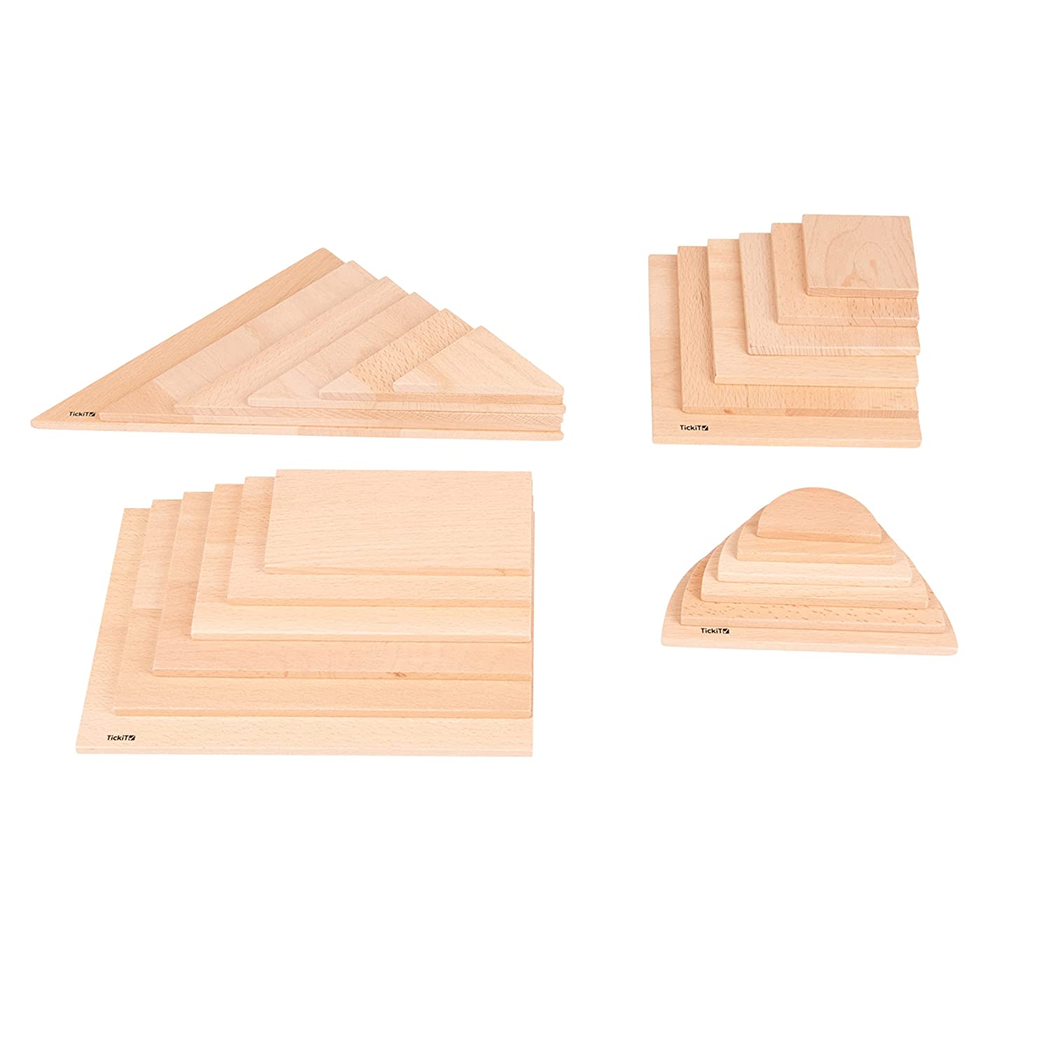 TickiT Natural Architect Panels - Complete Set - 24 Wood Panels - 4 Shapes in 6 Sizes - Build and Stack - Open-ended Play for Kids - Wooden Toys for Toddlers