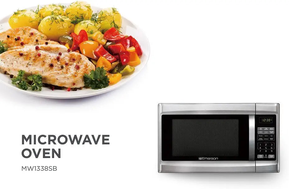 Emerson 1.3 CU. FT. 1000 Watt, Touch Control, Stainless Steel Front, Black Cabinet Microwave Oven, MW1338SB