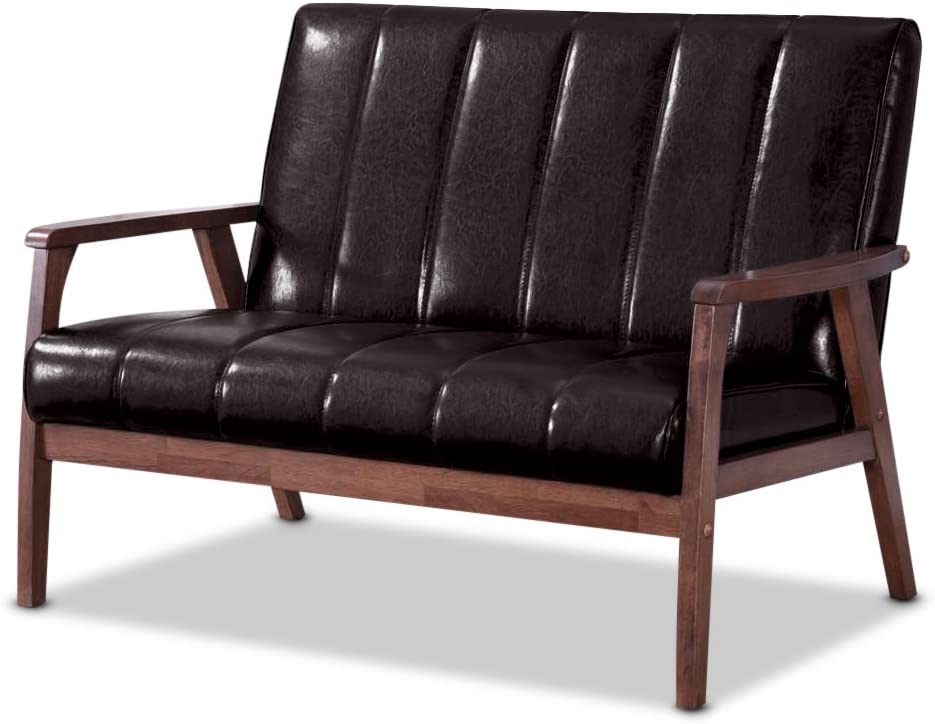 Baxton Studio BBT8011A2-Brown Loveseat Love Seats, 29.45LX44.66WX31.59H, Dark Brown