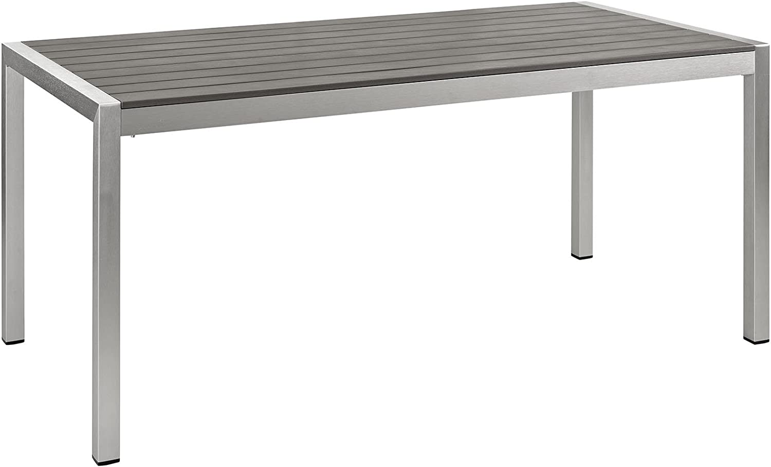 Modway Shore Aluminum Outdoor Patio 71&#34; Rectangle Dining Table in Silver Gray